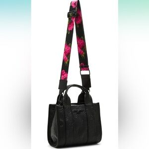 Betsey Johnson Black and Pink Crossbody Bag with Floral Strap